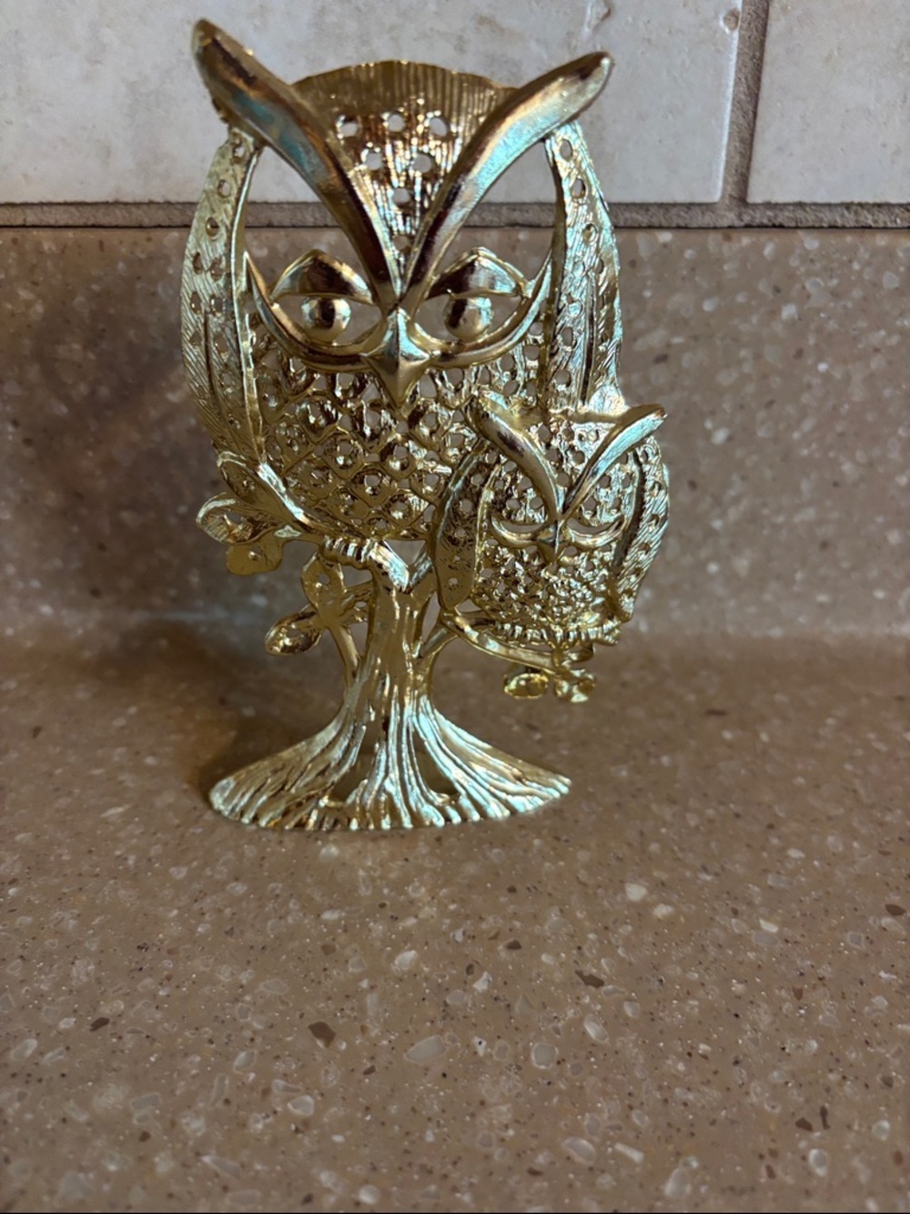 Brass Owl Figurine - Gold-Tone Decorative Sculpture